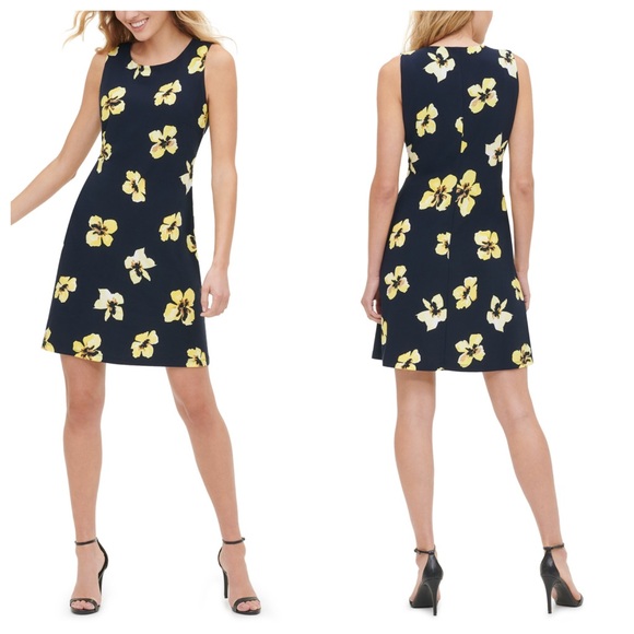 Tommy Hilfiger Navy Mini Dress with Yellow Floral Print - Picture 1 of 10